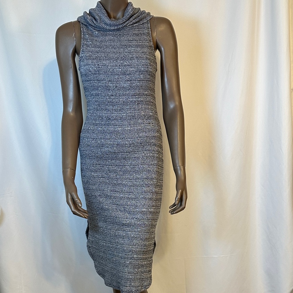 Lush Knit Blue & Gray Sleeveless Turtleneck Dress